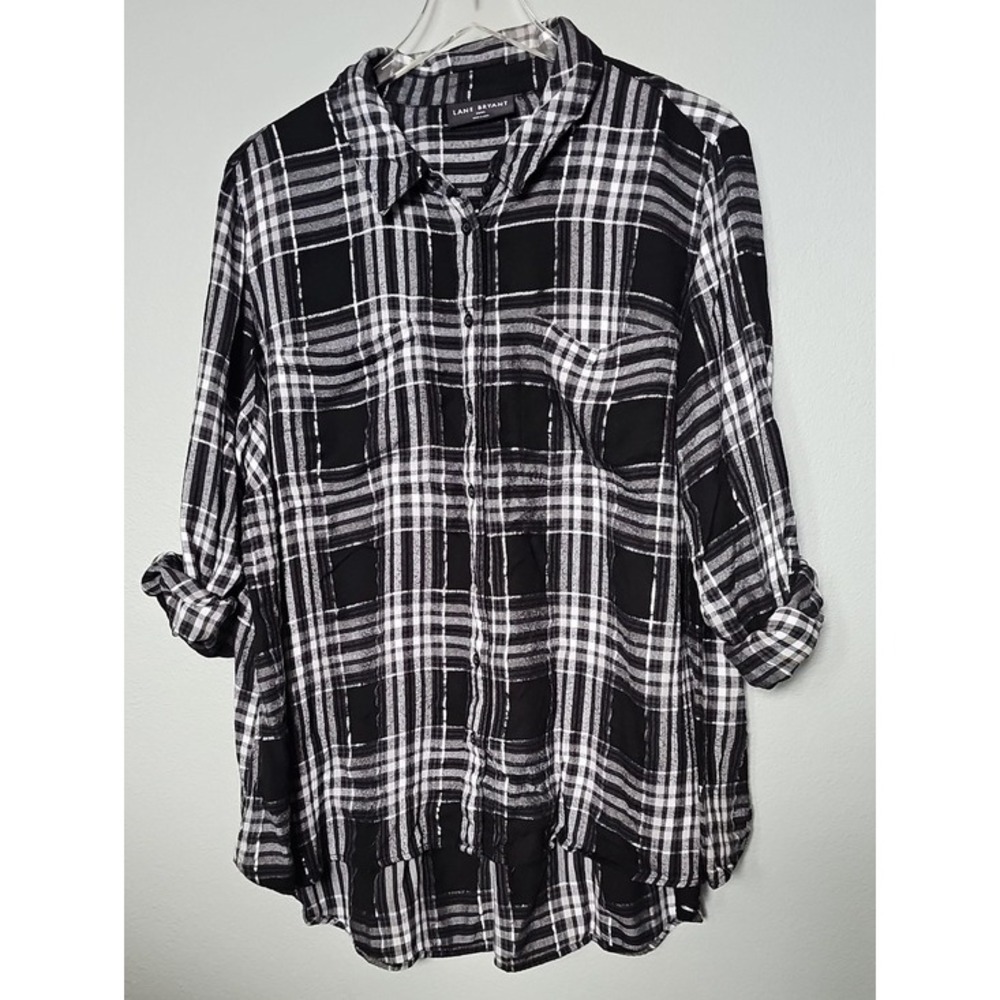 Lane Bryant Womens Black White Plaid Flannel Button Down Shirt Plus 22/24 - Picture 2 of 8